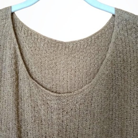 V-Neck Crochet Knit Sweater Loose Fit Hi-Low Hem Pullover Beige Large Disc Ship - Picture 2 of 5